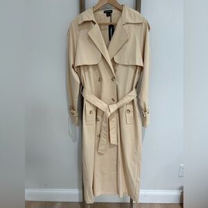PrettyLittleThing Stone Panel Detail Belted Classic Trench Coat Women 4 NWT Long